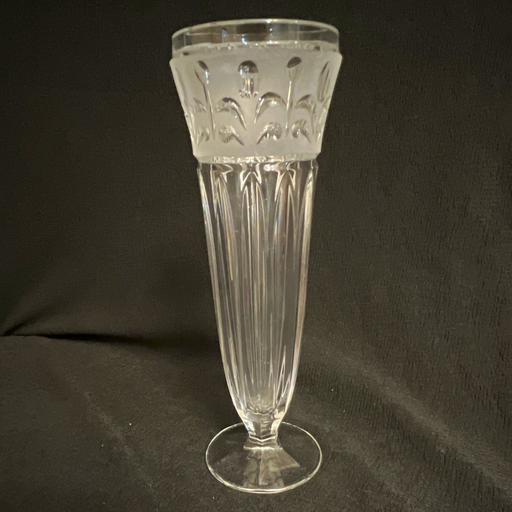 Vintage Anna Hutte Bleikristall 7" Footed Lead Crystal Vase Frosted Cut Design